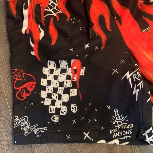 REASON shorts boys medium black red orange flames elastic waist polyester - Picture 5 of 7